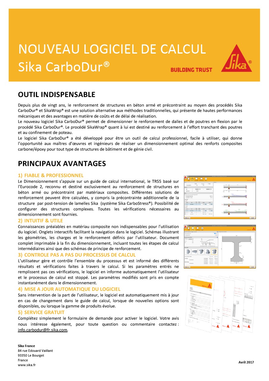 Nouveau logiciel de calcul Sika CarboDur
